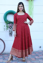 Golden rayon kurti, three-quarter sleeves, heavy fabric, printed combo, Indian fashion