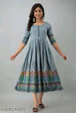 Rayon printed long flared Anarkali Kurti, three-quarter sleeves, Indian ethnic style, breathable and comfortable for everyday wear