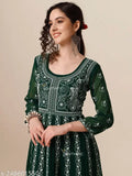 Georgette embroidered women's stitched kurti, three-quarter sleeves in vibrant Indian fashion