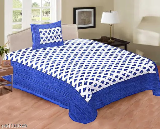 Cotton Jaipuri print single bed sheets & pillow cover - high-quality, fine cotton flat sheet with 160 thread count, ideal for adults. Made in India