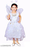 White embellished net full sleeve dress for girls party wear, featuring fairy wings and headbands, ideal for 1-8 years