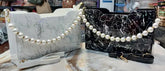 Marble PU classic sling bag for women and girls with pearl handle and long shoulder strap, self-design net pattern