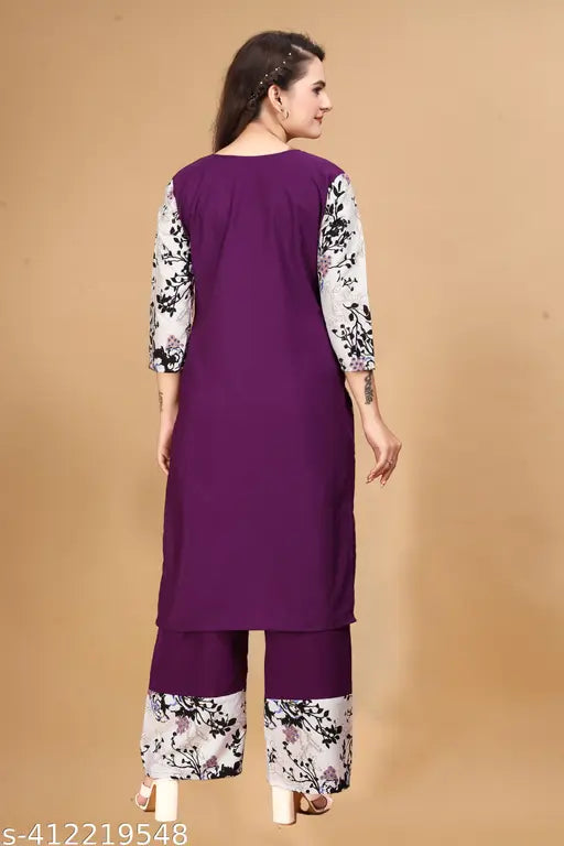 Trendy printed crepe kurta sets with palazzos, available in sizes 3XL to 6XL, Indian-made fashion