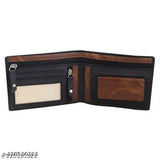 Stylish black faux leather wallet with 2 compartments and striped pattern, ideal for men's card and money organization