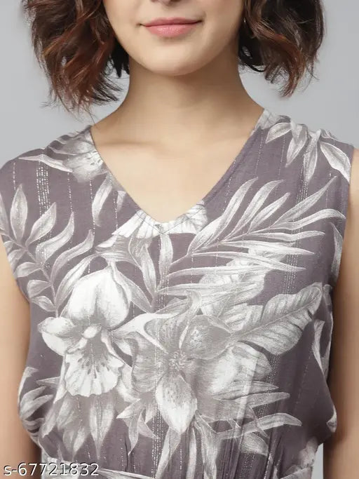 StyleStone women's rayon sleeveless floral v-neck jumpsuit with asymmetrical hemline, printed pattern