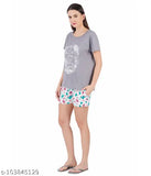Women's printed cotton top and shorts set, short sleeves, size S-XXL