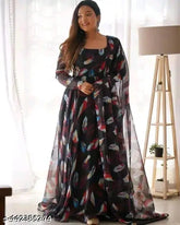 Georgette printed net bodycon wine tone gown with three-quarter sleeves, machine washable, India origin