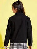 Black denim kid jacket, sizes 4 to 16 years, solid pattern for growing kids