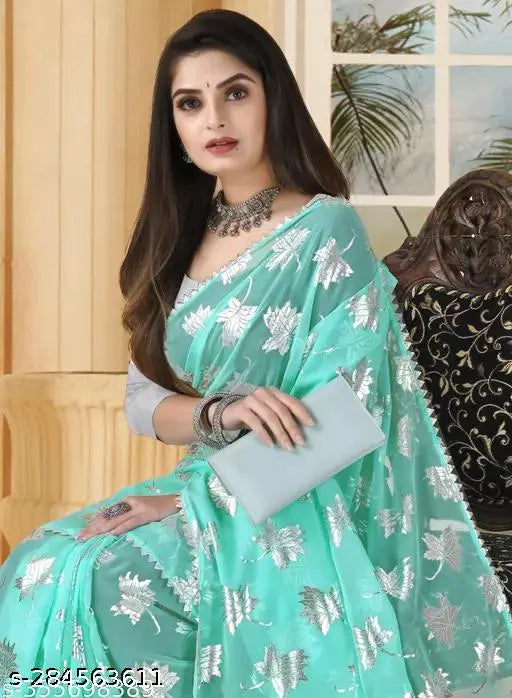 Copper Foil Printed Georgette Saree with Satin Silk Blouse, Indian Party Wear