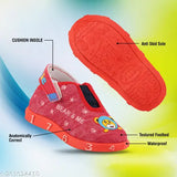 Red canvas slip-on sneakers for kids (boys/girls), featuring chu chu sound and trendy check print design