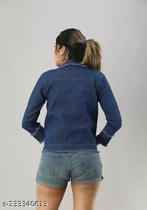 Solid denim long-sleeve women's jacket, Indian-made, perfect for girls' fashion