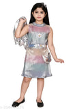 Multi Colour Embellished Net Cloth Party Dress for Kids, silk blend, sleeveless, India