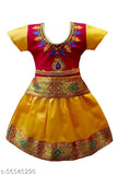 Cotton silk Kids' pattu pavadai & Lehenga choli set with short sleeves, embroidered design. Traditional Indian attire for festivals or gatherings, available in multiple sizes