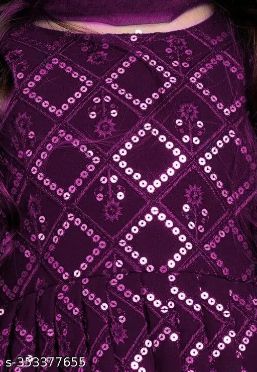 Georgette embroidered kurta, Sarara, and Dupatta set for girls aged 3-8 years, three-quarter sleeves, stylish Indian partywear