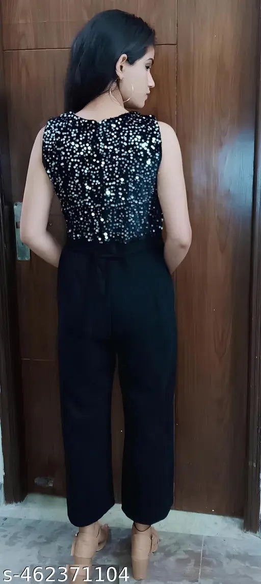 Embellished Lycra sleeveless women's jumpsuit, available in XS-XXL, made in India