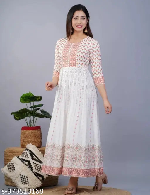 Red striped rayon anarkali gown, attractive and charming for women and girls