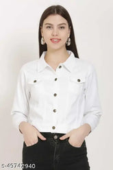 Denim, trendy graceful women's ethnic jacket with long sleeves, solid color, size options: S-XL. Indian handcrafted