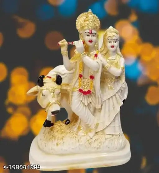 Handcrafted Radha Krishna Love Couple Poly Resin Statue, 23 cm tall. Detailed figurine for temple, home or office decor