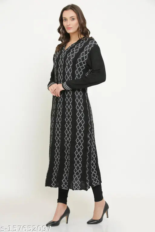 Woolen flared kurti, printed combo, long sleeves, Christy's Collection women's wear from India