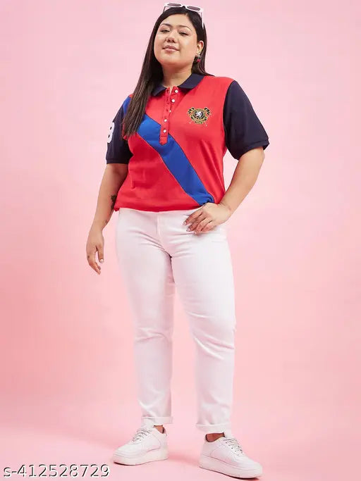 Cotton blend colorblock half sleeve top for women, striped design in various sizes