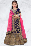 Taffeta silk embroidered Lehenga Choli and net Dupatta for kids, vibrant traditional Indian kids wear
