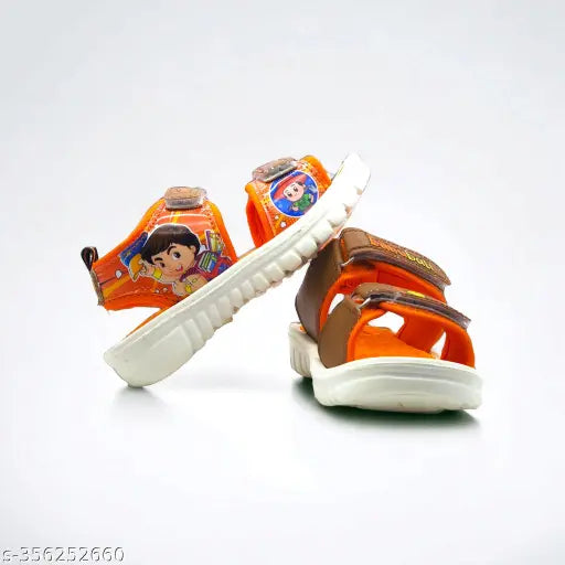 Vibrant Chhota Bahubali printed net sandals for kids, patent leather sole with Velcro fastening - Adventure awaits!