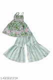Pure cotton, printed sleeveless kurti with sharara set for baby girl, Indian partywear fashion on display