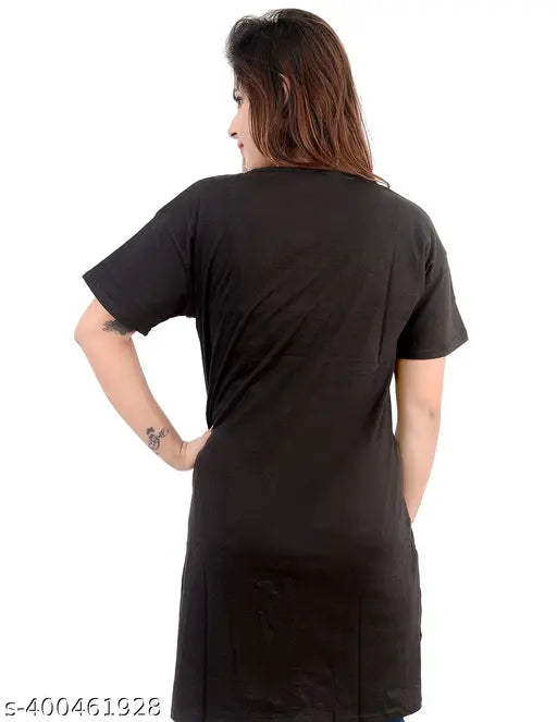 Women's printed roundneck cotton t-shirt with pyjama set, half sleeves, available in M, L, XL, and free size