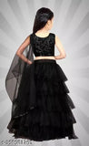 Exclusive velvet & net ruffle lehenga choli set for kids, semi-stitched & self-design, trending in India