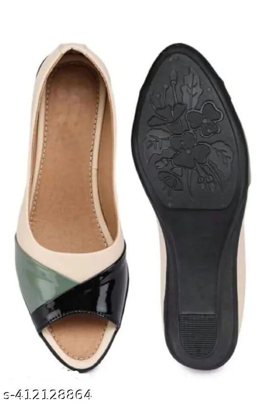 Cream synthetic leather slip-on ballerinas for women, comfortable footwear for fashionable everyday wear (India)