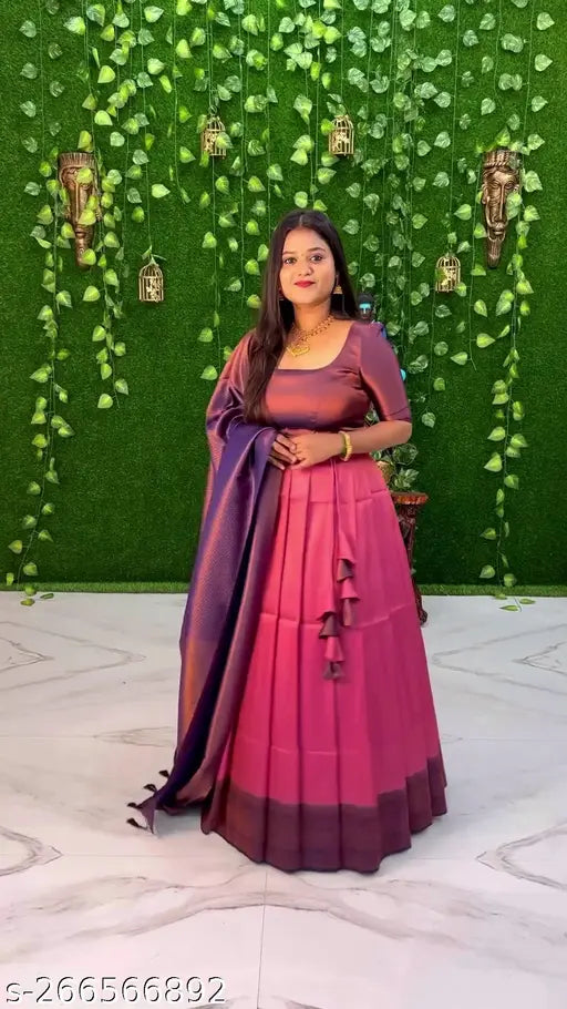 Soft silk choli and art silk dupatta, unstitched Indian Lehenga Choli from South Design - authentic Indian women's wear