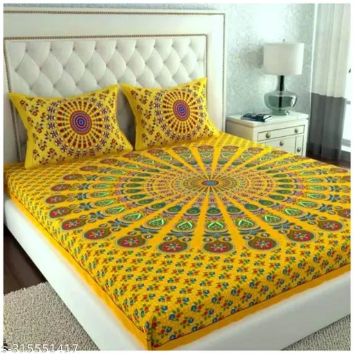 Pure cotton double queen size bedsheet with floral pattern & 2 pillow covers, ideal for summer use
