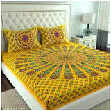 Pure cotton double queen size bedsheet with floral pattern & 2 pillow covers, ideal for summer use