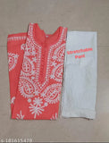Embroidered cotton and Lycra kurta set with pants featuring three-quarter sleeves, complYCRA panty. Indian ethnic wear for women