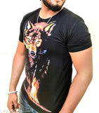 Glow-in-the-dark round neck wolf design cotton t-shirt, printed with radium, short sleeves, India origin