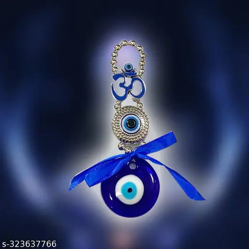 Blue glass OM Evil Eye hanging for home & car - brings good luck and prosperity