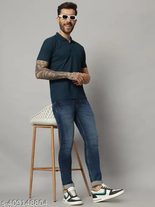 AAUSTRIA men's cotton blend polo t-shirt, short sleeves, solid design in M (38in chest, 27in length) or XXL (44in chest, 30in length)