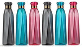 Transparent plastic water bottles (Set of 6) for kitchen, office, sports, school, traveling, gym - Helovia diamond cap bottles, leak-proof and ideal for fridge use