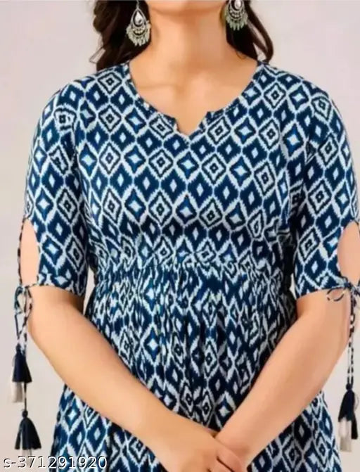 Cotton printed net three-quarter sleeve AGRACIVE women's gown, vibrant design and quality fabric on hanger, Made in India (size XS, bust 36", length 42", waist 32", shoulder 14")