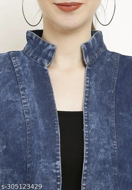 Sleeveless denim jacket for women, solid design, size L (38in bust, 24in length)