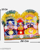 Handcrafted ceramic figurines of Lord Jagannath, Balabhadra, and Devi Subhadra. Indian artisan-made showpiece for home decoration or car dashboards." (104 characters)