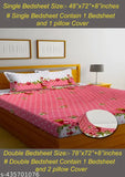 Pink dot, glace cotton fitted double king bedsheet with 2 pillow covers, floral print, lightweight, easy to wash, ideal for up to 8 inches mattress