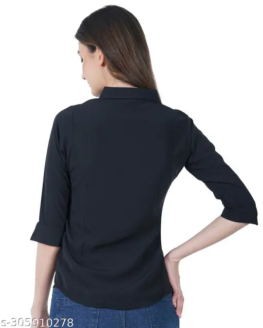 Black polycotton solid regular fit shirt for women, suitable for formal and casual occasions, machine washable
