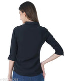 Black polycotton solid regular fit shirt for women, suitable for formal and casual occasions, machine washable