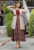 Rayon long-sleeve printed kurti with jacket, Veshvilla women's beautiful Indian outfit for plus sizes