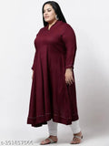 Maroon rayon Plus Size straight V-neck kurti, three-quarter sleeves. Ideal for Indian fashion wear