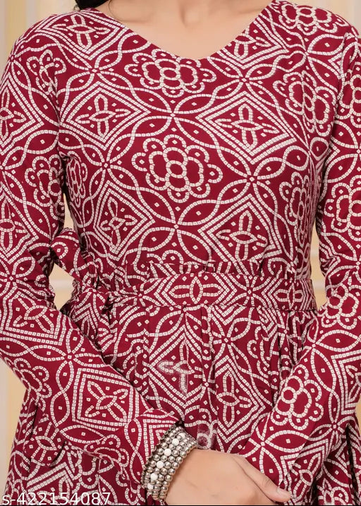 Rayon women's printed kurta palazzo, long sleeves, stylish Indian ethnic wear