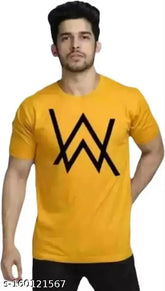 Cotton blend men's t-shirt by Larry & Eva, trendy glamorous design, short sleeves, printed pattern, S size (36" chest, 25.5" length), India origin