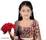 Velvet and net embroidered lehenga cholis for kids, traditional Indian wear, unstitched material for custom fit