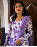 White silk gorgetee gown with printed net dupatta, Indian bridal wear for women